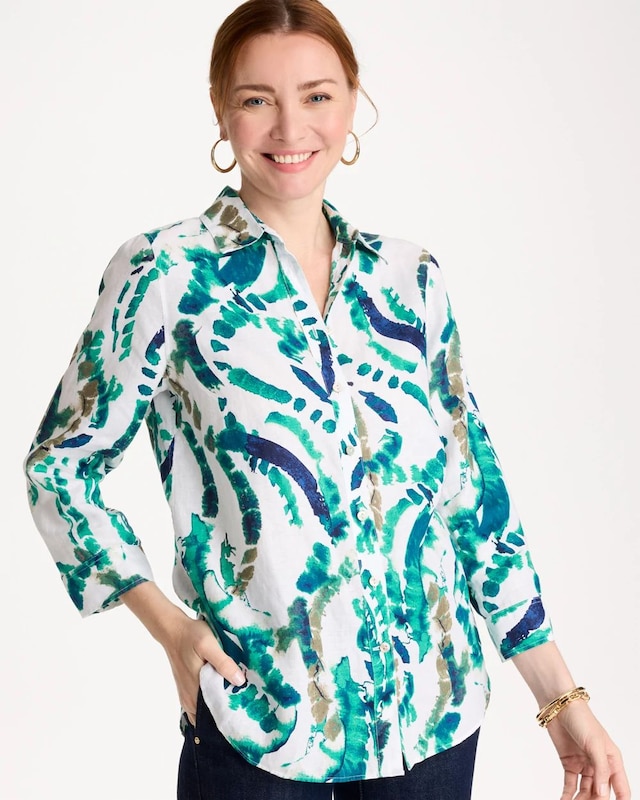 Printed No Iron Linen Shirt - image 1